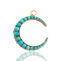 Antique-Style Victorian Large Gold Tone Simulated Turquoise Rose Cut Simulated Diamond Moon Pendant