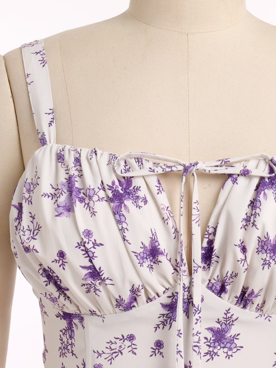 1940s Floral Spaghetti Strap Tie-Front Chiffon A-Line Dress