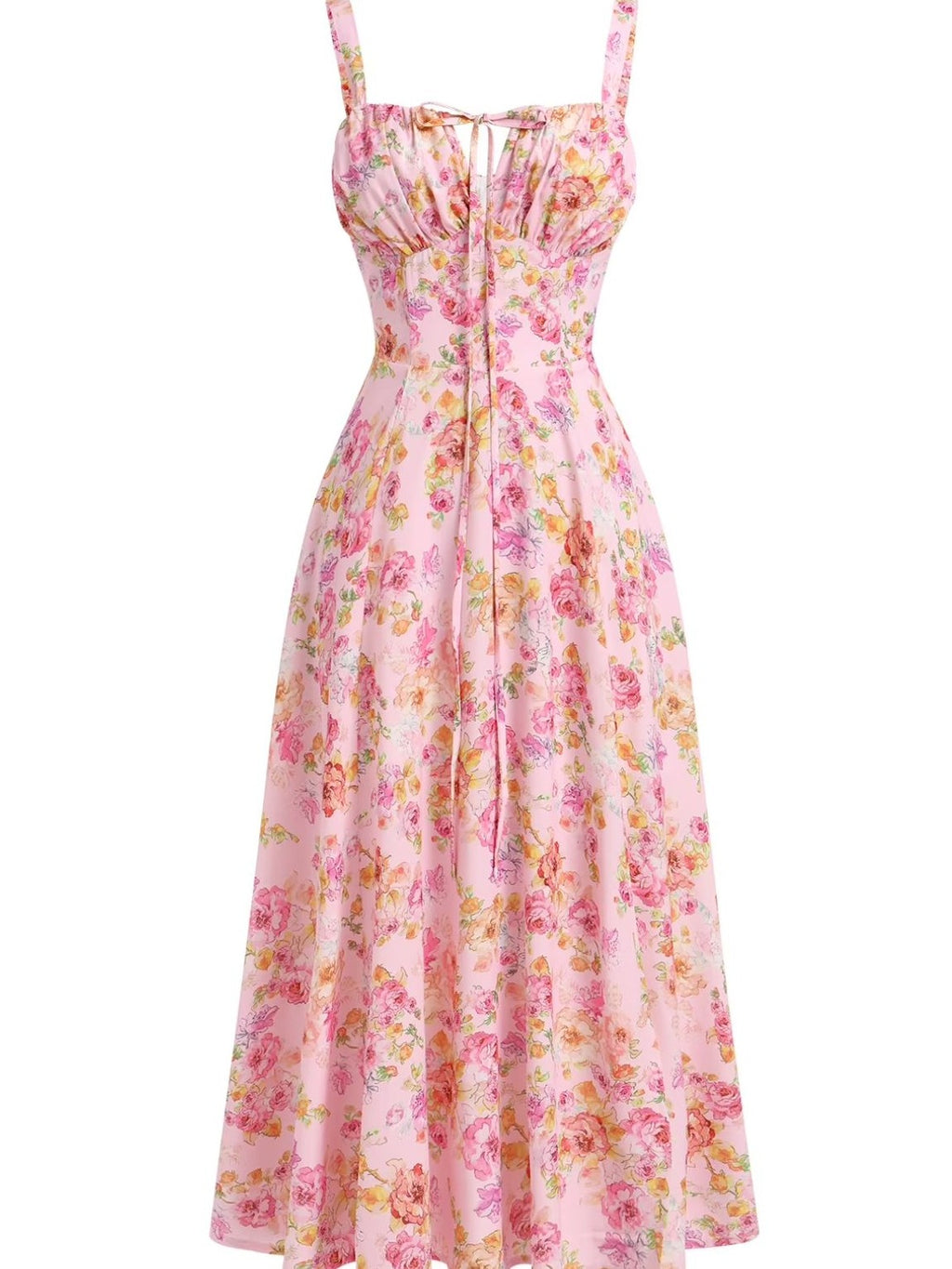 1940s Floral Spaghetti Strap Tie-Front Chiffon A-Line Dress