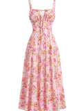 1940s Floral Spaghetti Strap Tie-Front Chiffon A-Line Dress