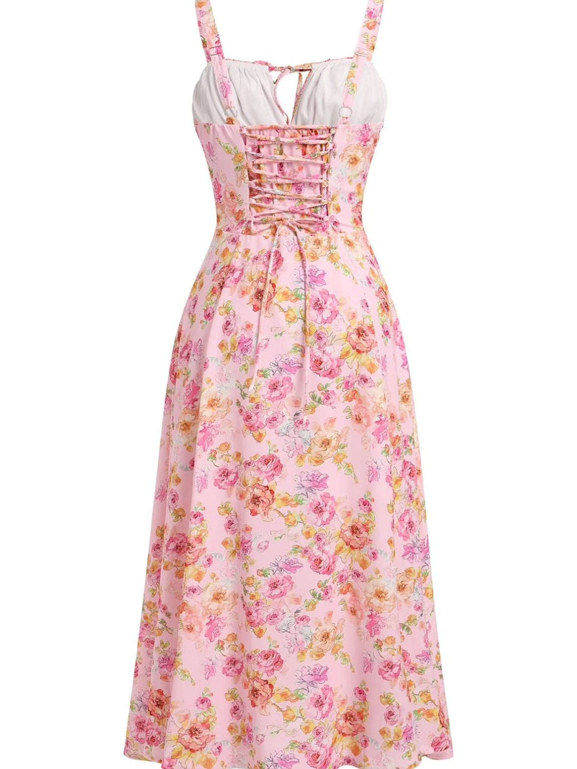 1940s Floral Spaghetti Strap Tie-Front Chiffon A-Line Dress