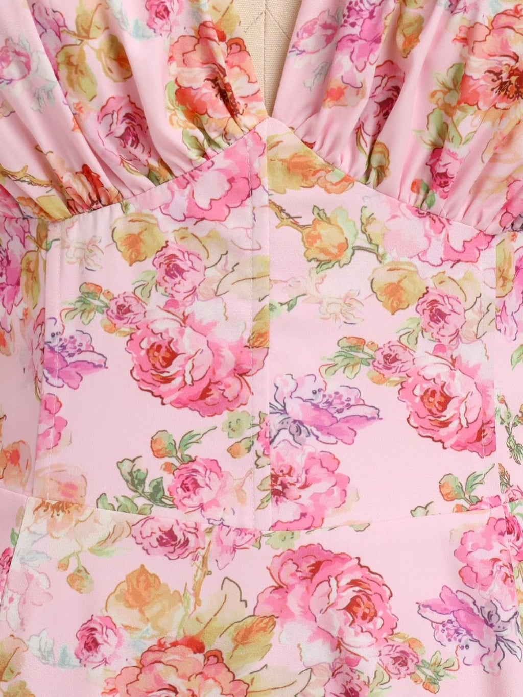 1940s Floral Spaghetti Strap Tie-Front Chiffon A-Line Dress
