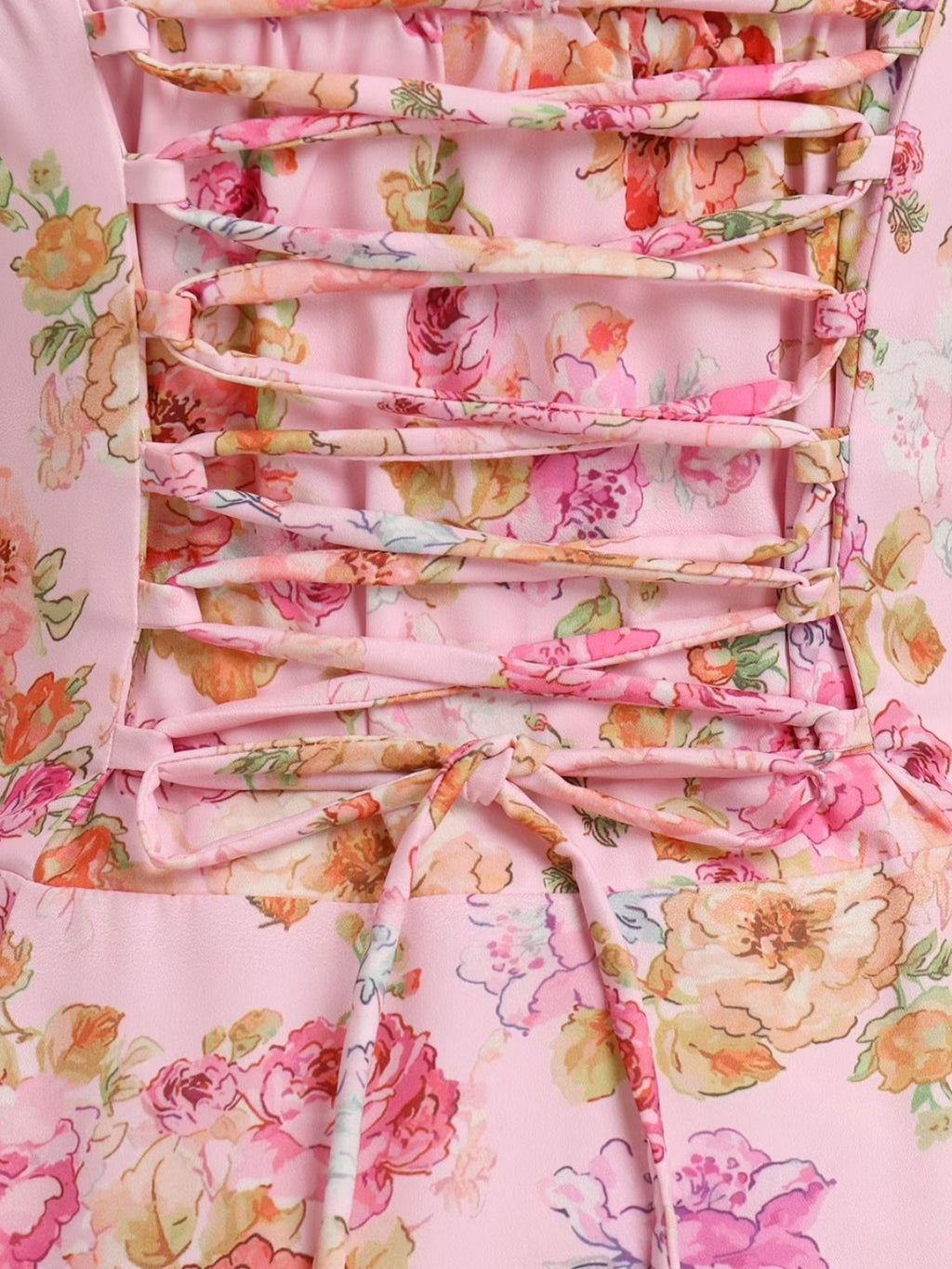 1940s Floral Spaghetti Strap Tie-Front Chiffon A-Line Dress