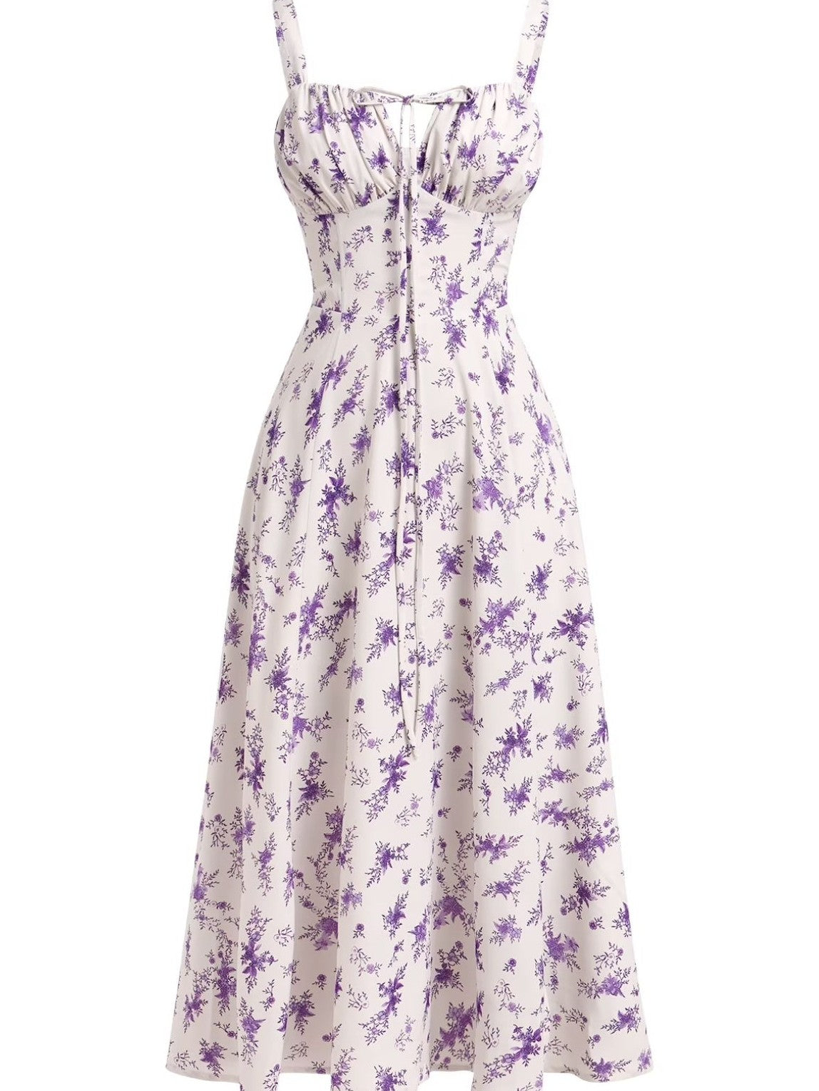 1940s Floral Spaghetti Strap Tie-Front Chiffon A-Line Dress