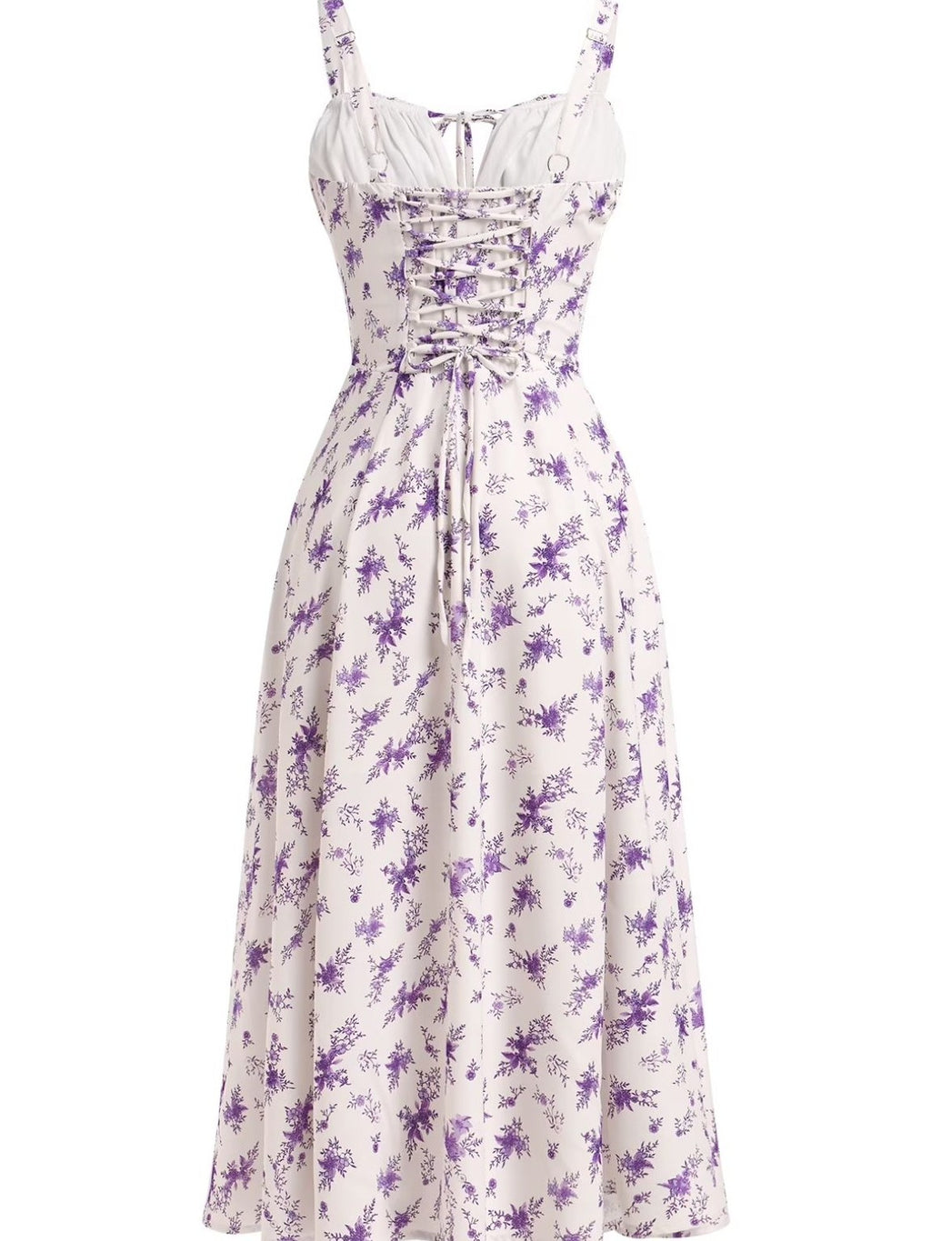 1940s Floral Spaghetti Strap Tie-Front Chiffon A-Line Dress