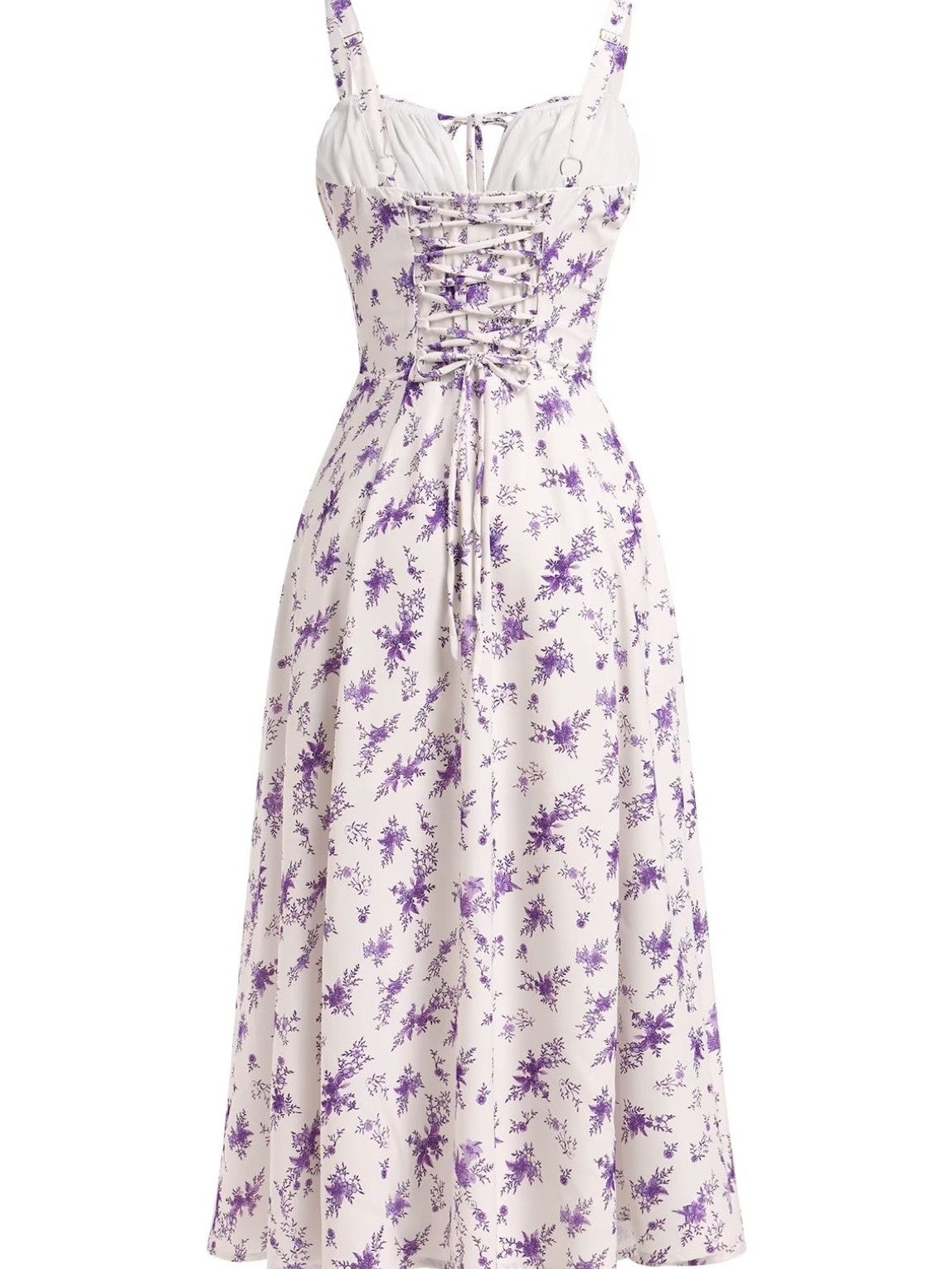 1940s Floral Spaghetti Strap Tie-Front Chiffon A-Line Dress
