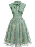 Green 1950s Floral Patchwork Vintage Dress