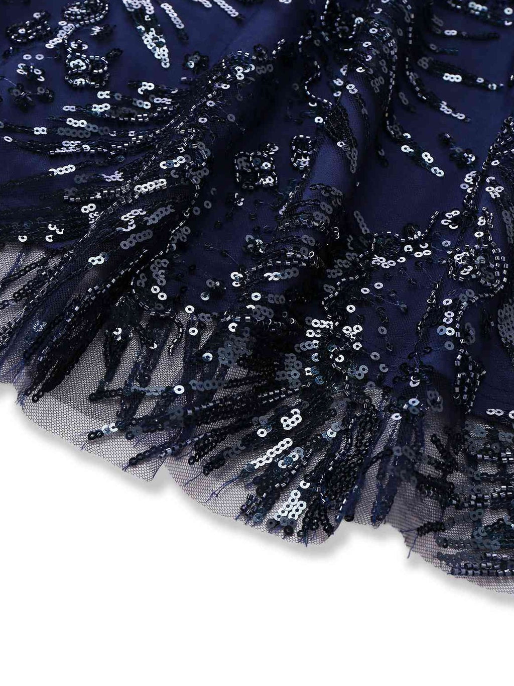 Blue 1950s Off-Shoulder Embroidered Sequin Floral Dress