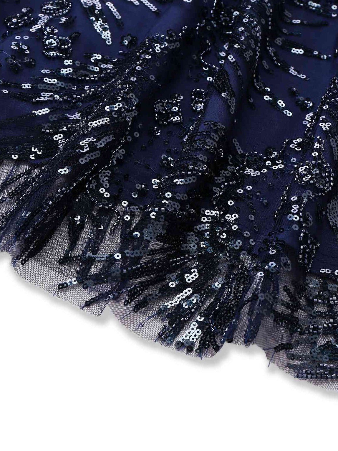 Blue 1950s Off-Shoulder Embroidered Sequin Floral Dress