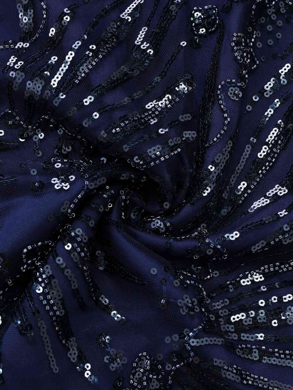 Blue 1950s Off-Shoulder Embroidered Sequin Floral Dress