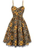 1950s Slip Leopard Sunflower Butterflies Lace Dress