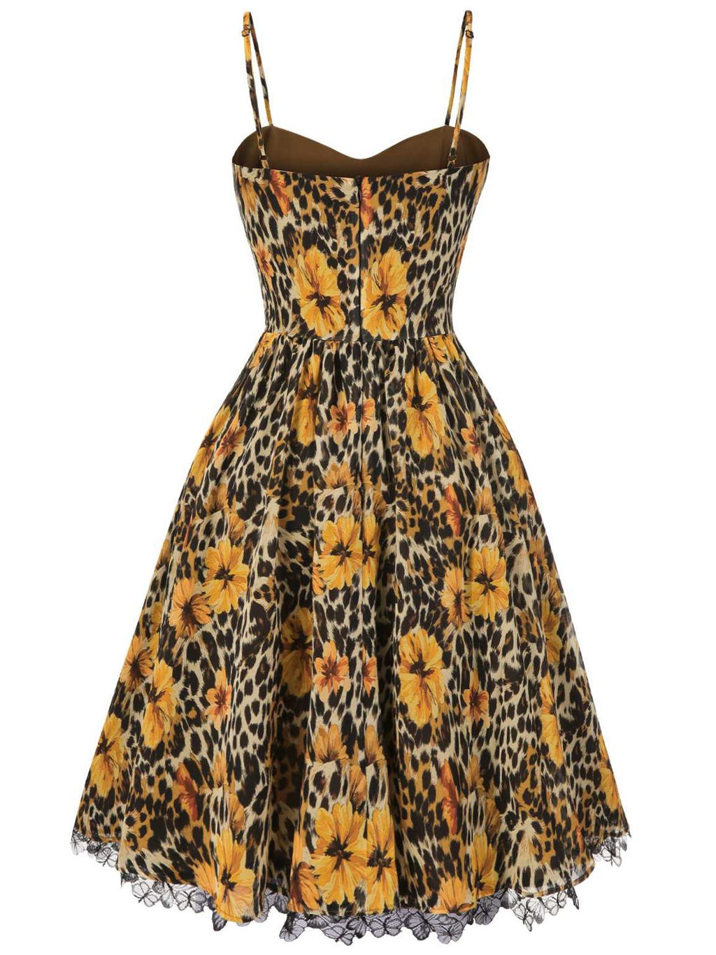1950s Slip Leopard Sunflower Butterflies Lace Dress