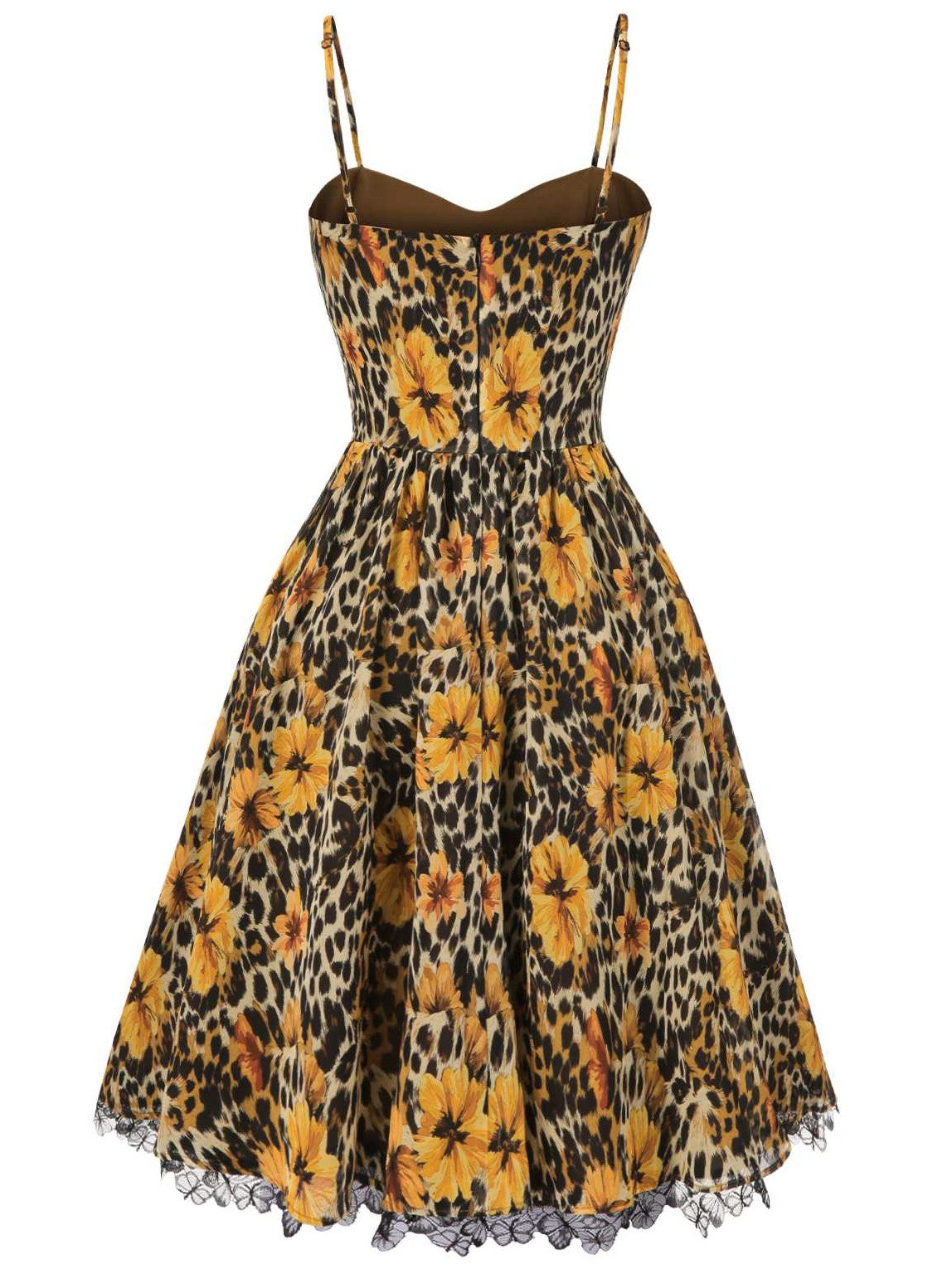 1950s Slip Leopard Sunflower Butterflies Lace Dress