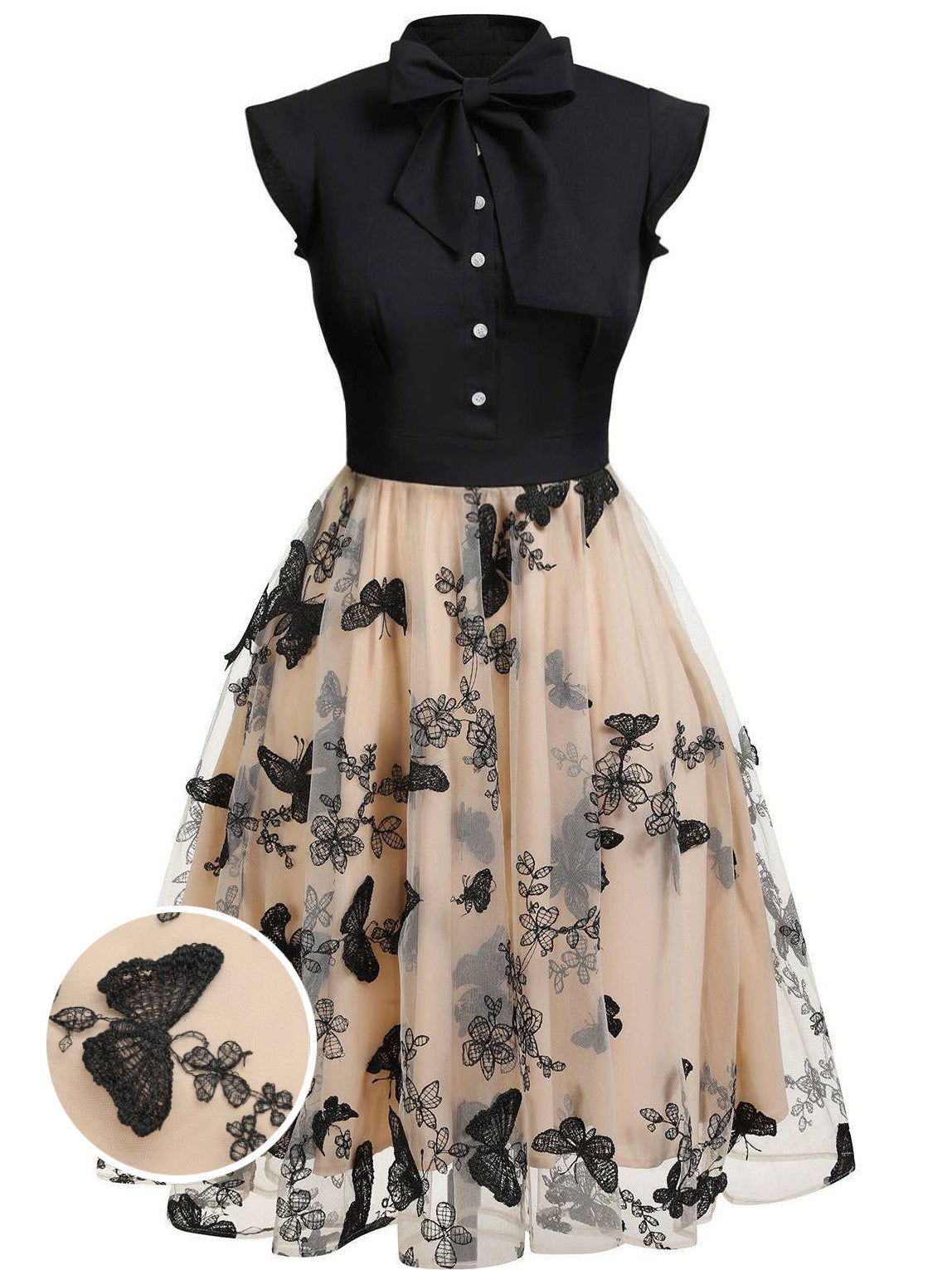 Black 1950s Butterfly Patchwork Vintage Dress