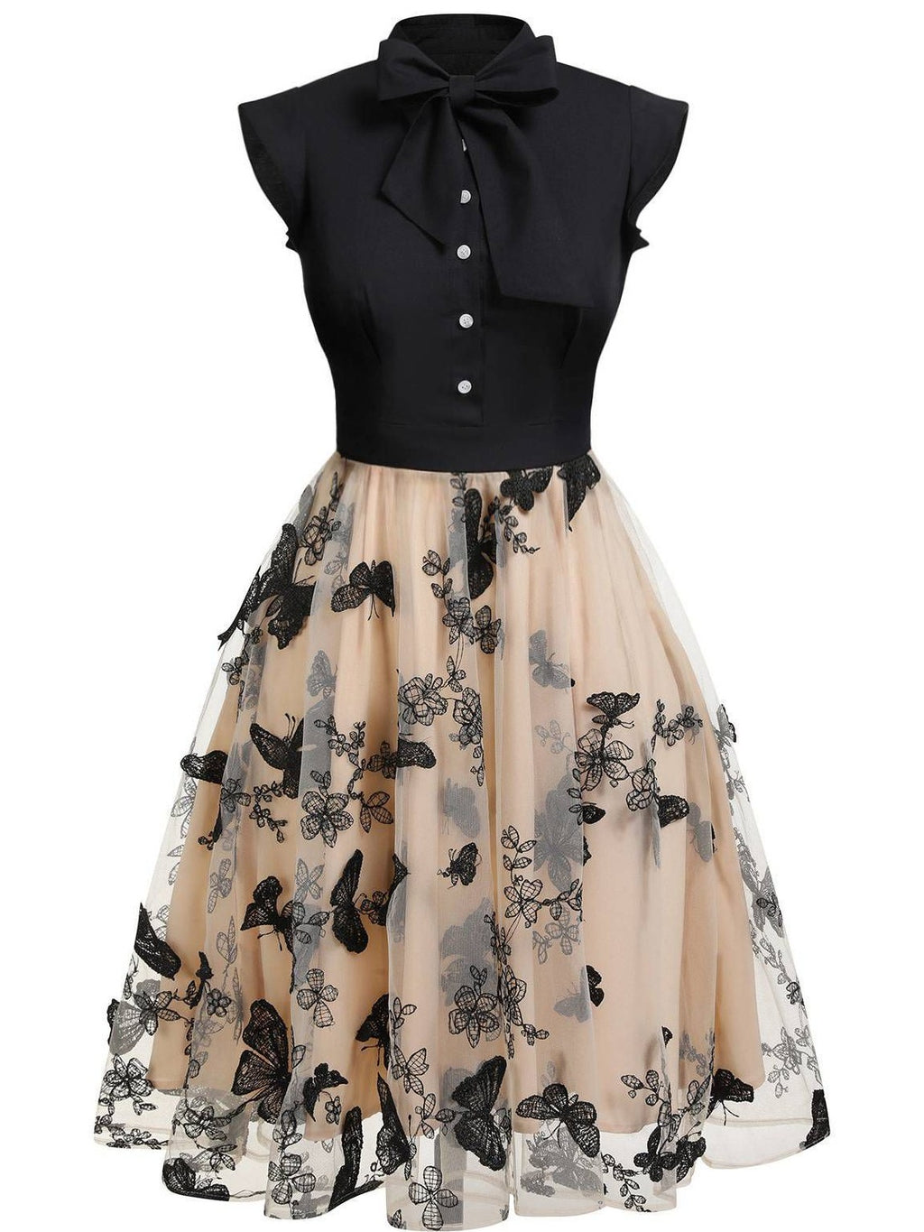 Black 1950s Butterfly Patchwork Vintage Dress