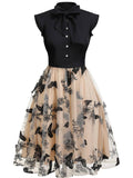 Black 1950s Butterfly Patchwork Vintage Dress