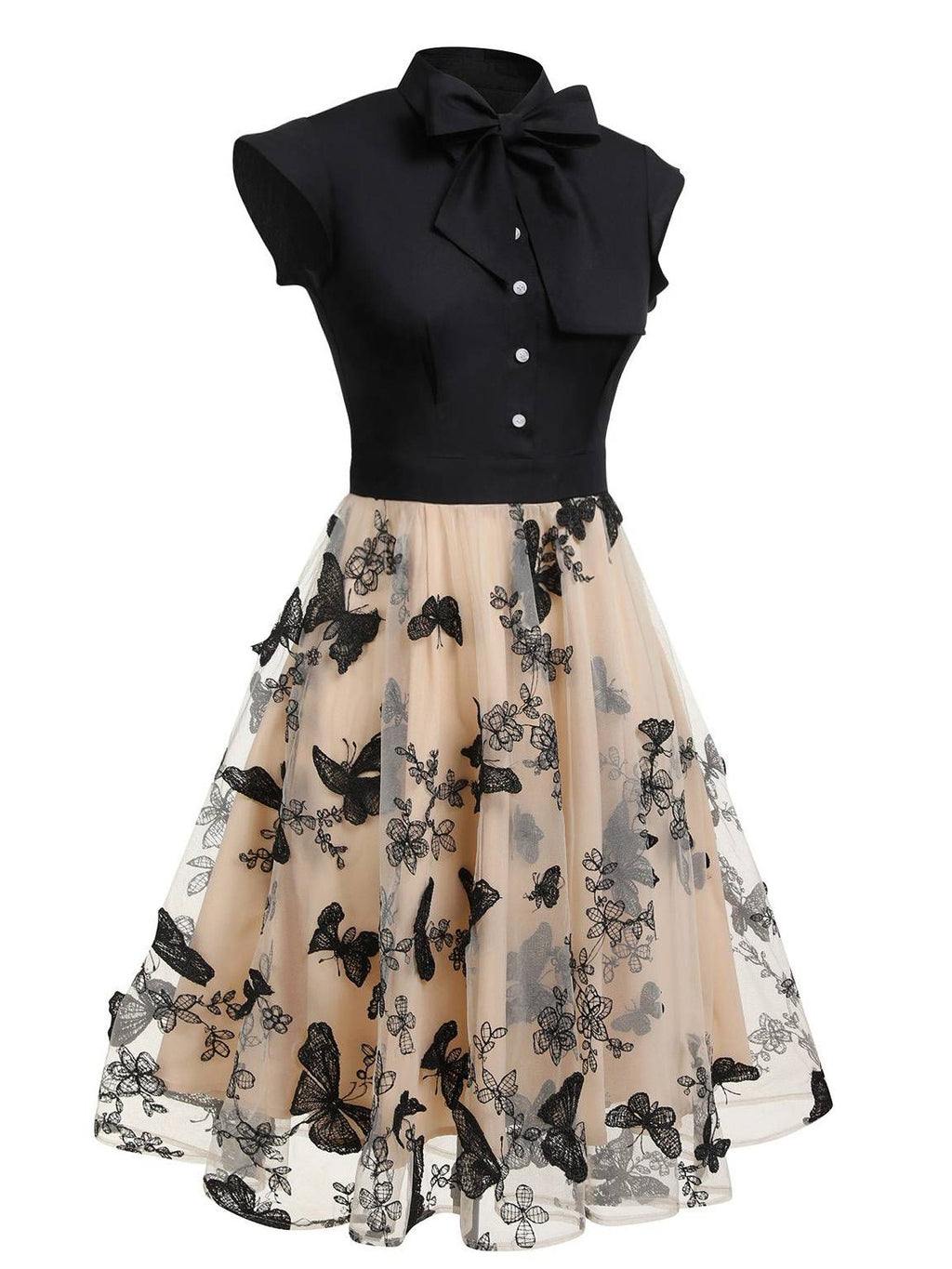 Black 1950s Butterfly Patchwork Vintage Dress