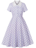 1950s Polka Dot Lace-Trimmed Collar Swing Dress