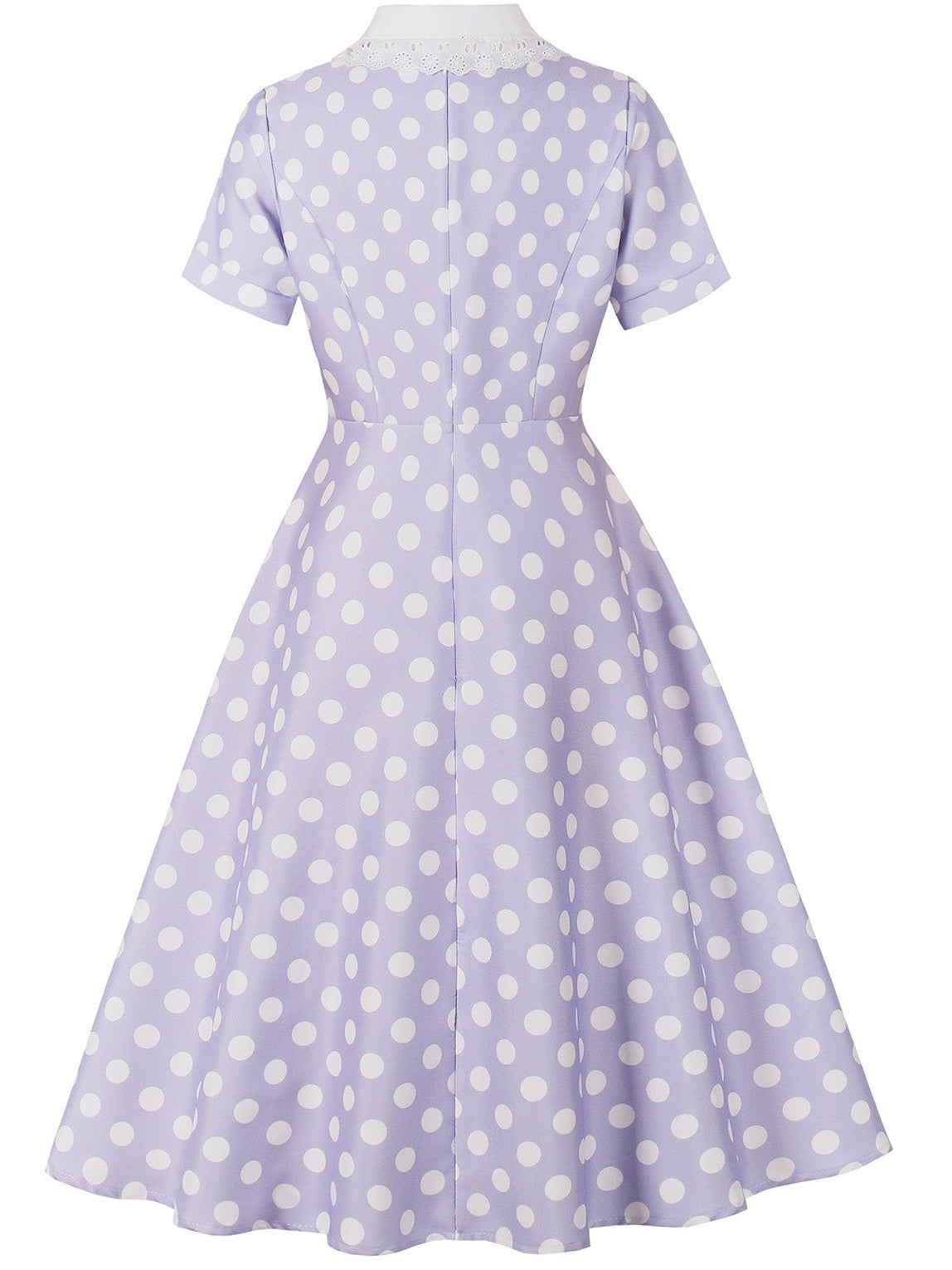 1950s Polka Dot Lace-Trimmed Collar Swing Dress