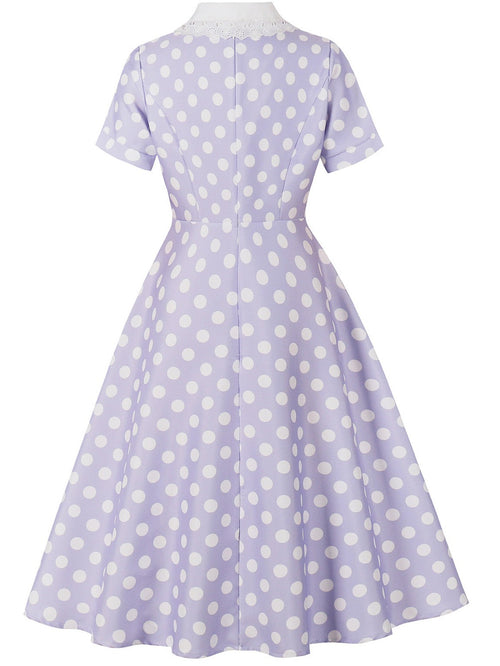 1950s Polka Dot Lace-Trimmed Collar Swing Dress