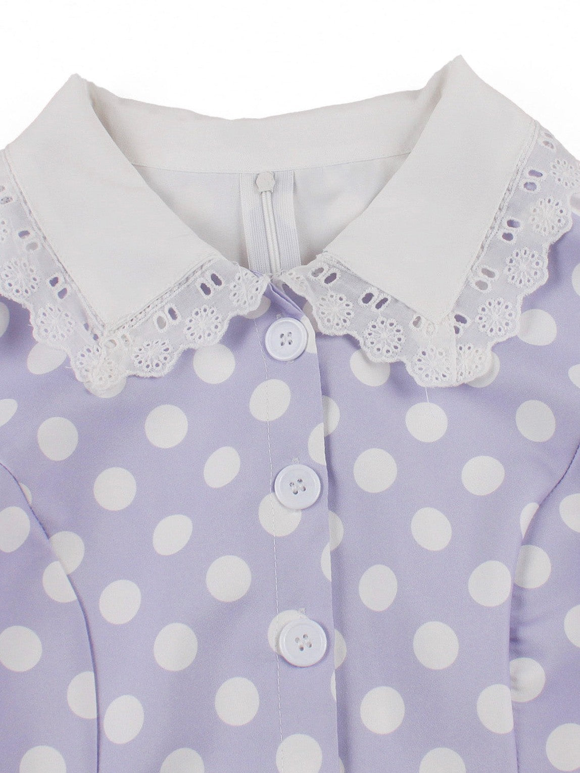 1950s Polka Dot Lace-Trimmed Collar Swing Dress