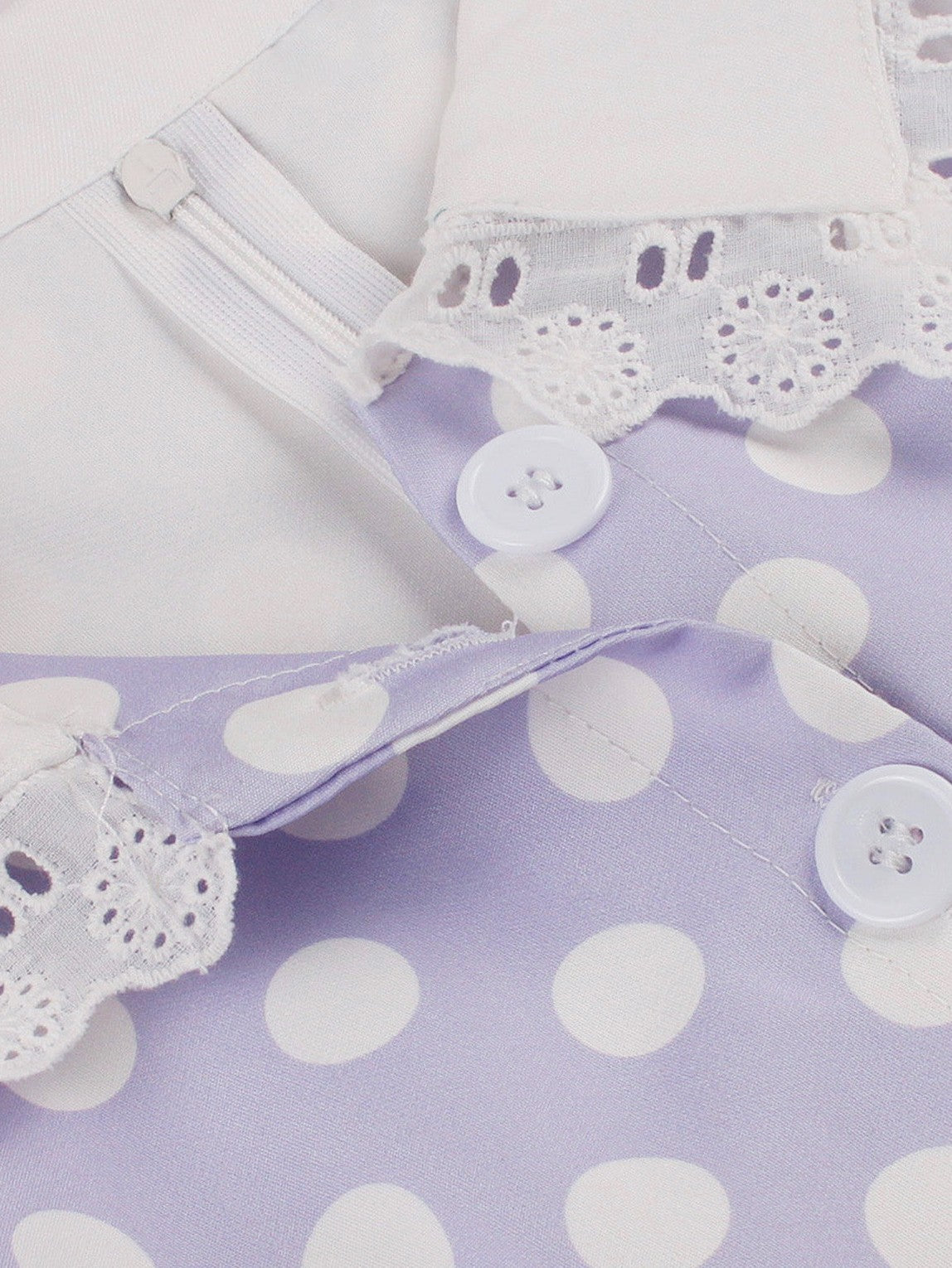 1950s Polka Dot Lace-Trimmed Collar Swing Dress