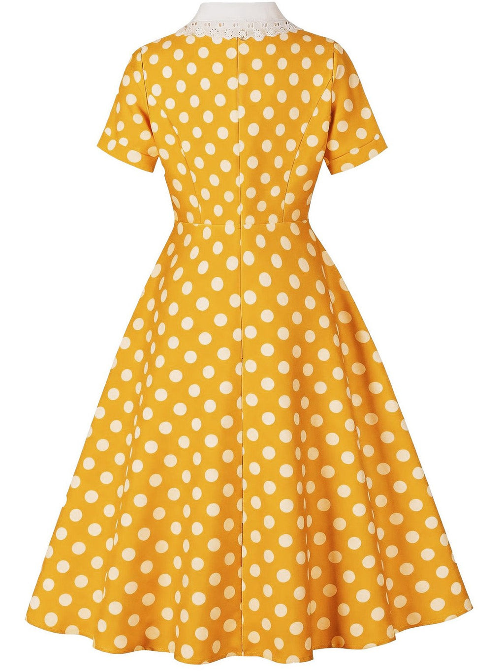 1950s Polka Dot Lace-Trimmed Collar Swing Dress
