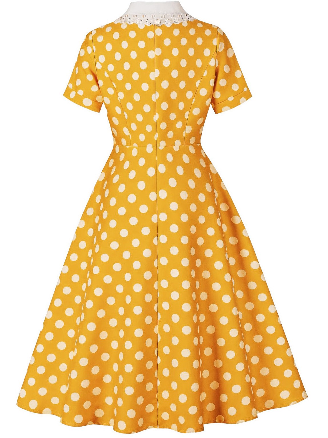 1950s Polka Dot Lace-Trimmed Collar Swing Dress