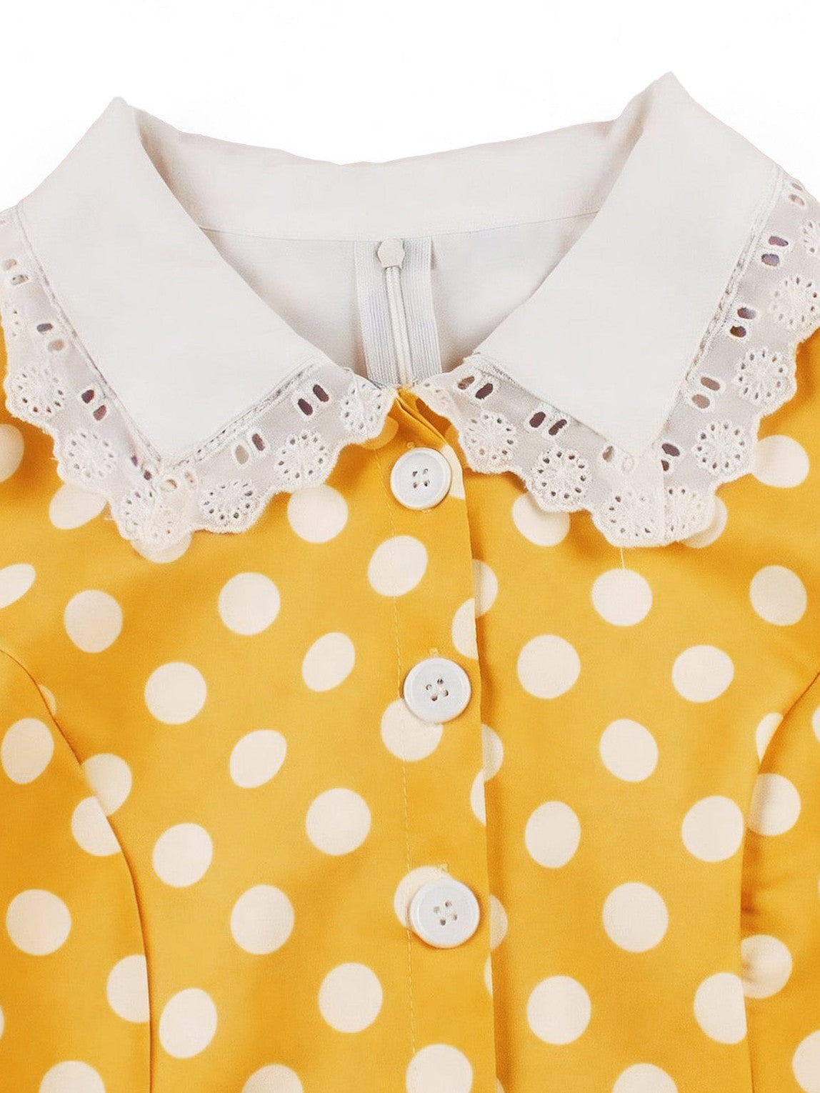 1950s Polka Dot Lace-Trimmed Collar Swing Dress
