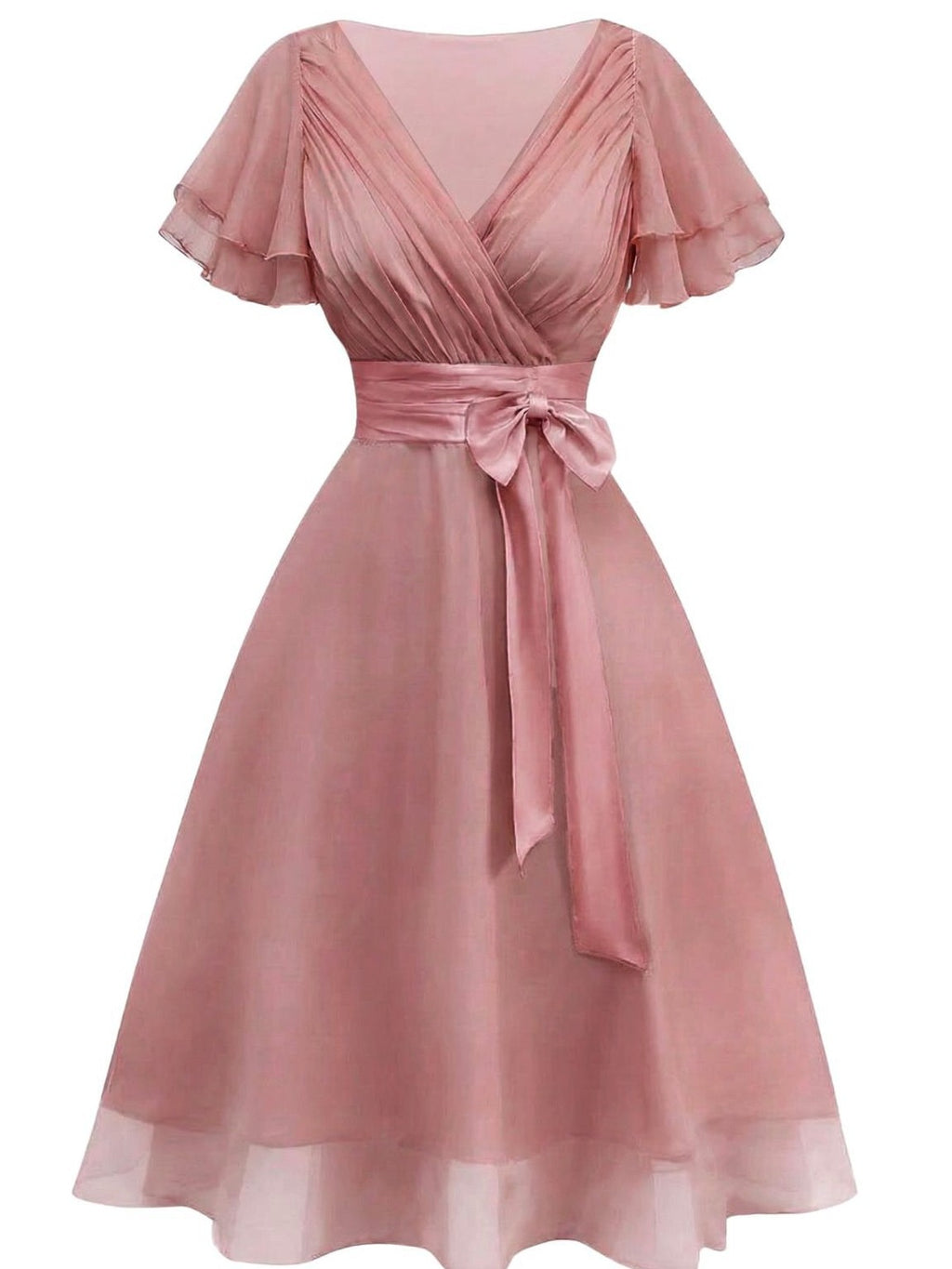 Champagne 1950s Satin Belt Tulle Cocktail Dress