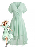 Xanthe reproduction chiffon dress in a solid ice green