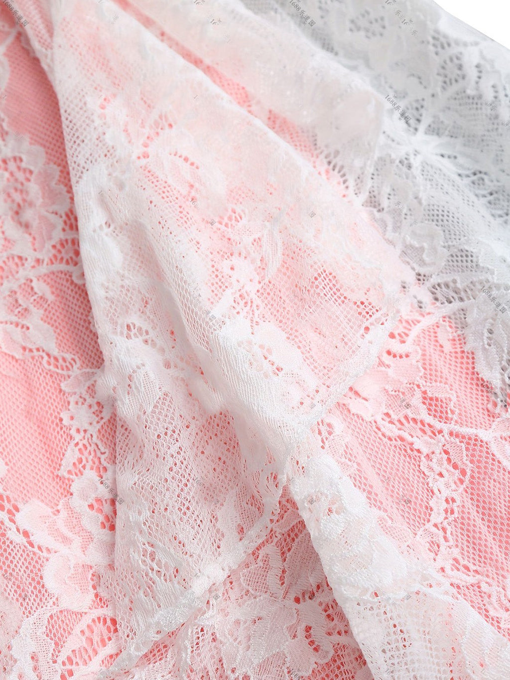 1950s Spaghetti Strap Floral Lace Ruffle Trim Bow Dress