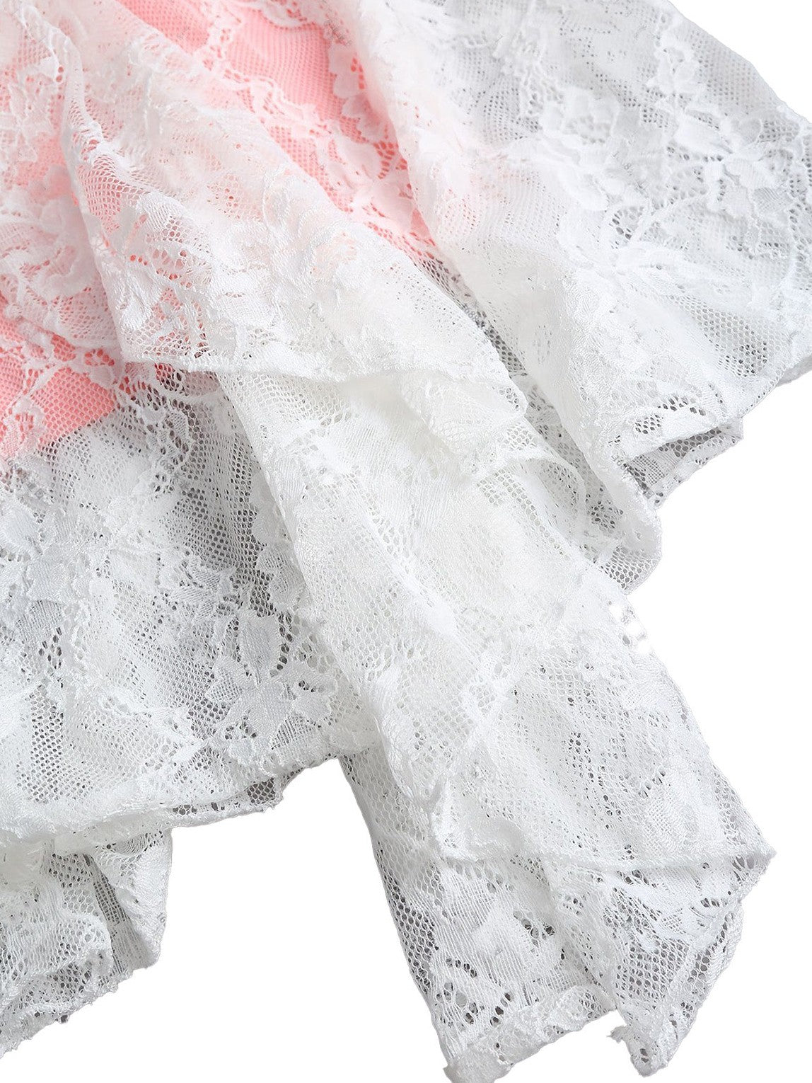 1950s Spaghetti Strap Floral Lace Ruffle Trim Bow Dress