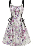 1950s Strap Floral Butterflies Lace-Up Corset Dress