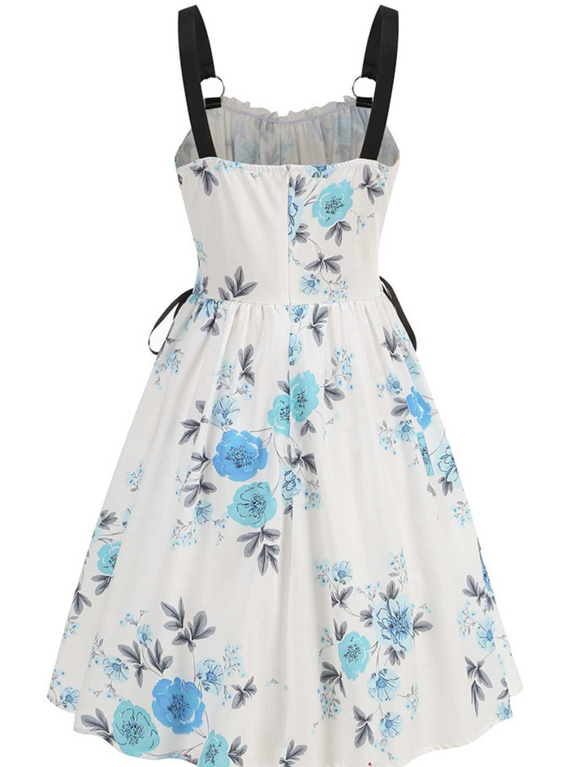1950s Strap Floral Butterflies Lace-Up Corset Dress