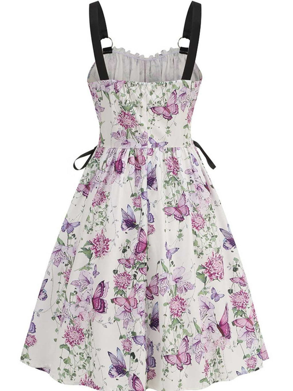 1950s Strap Floral Butterflies Lace-Up Corset Dress