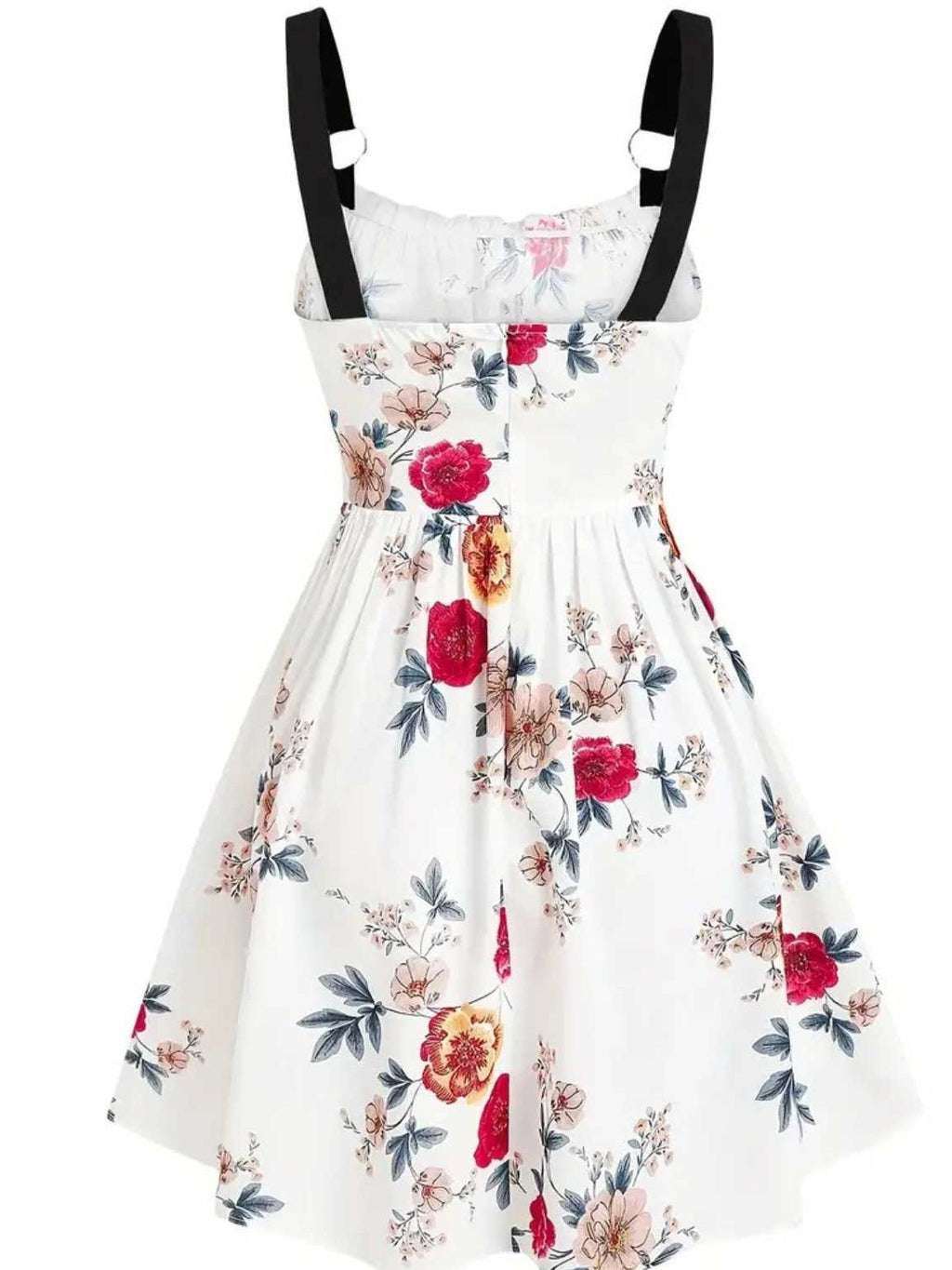 1950s Strap Floral Butterflies Lace-Up Corset Dress