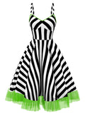 Black & White 1950s Striped Fluorescent Green Lace Dress