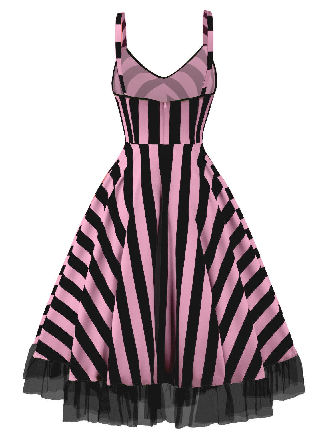 Black & Pink 1950s Striped Fluorescent Black Lace Dress