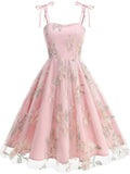 1950s Tie-Strap Floral Embroidered Tulle Dress