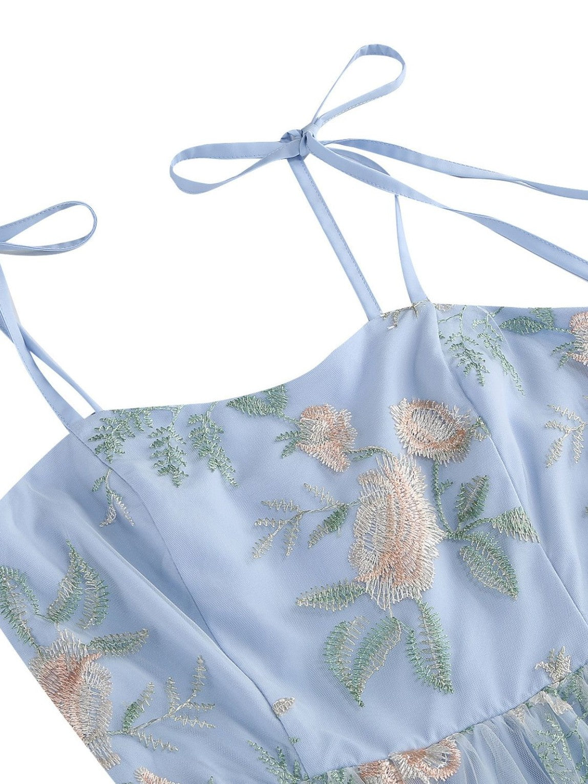 1950s Tie-Strap Floral Embroidered Tulle Dress