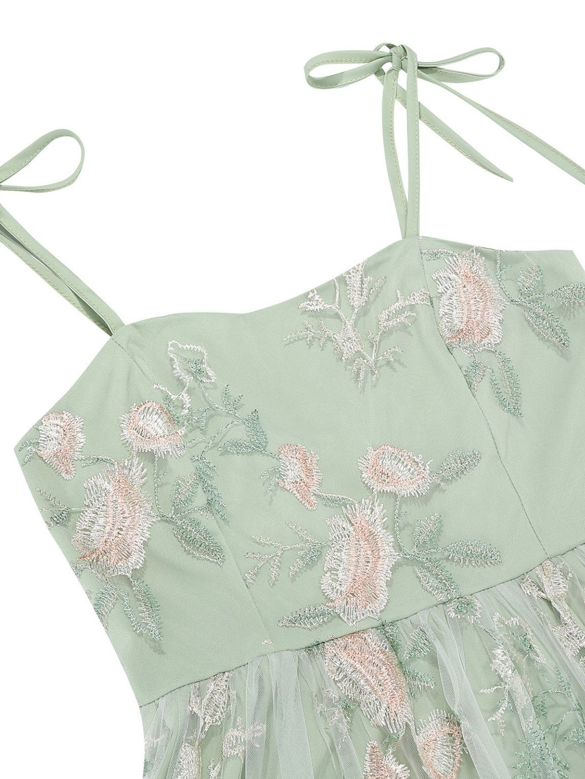 1950s Tie-Strap Floral Embroidered Tulle Dress
