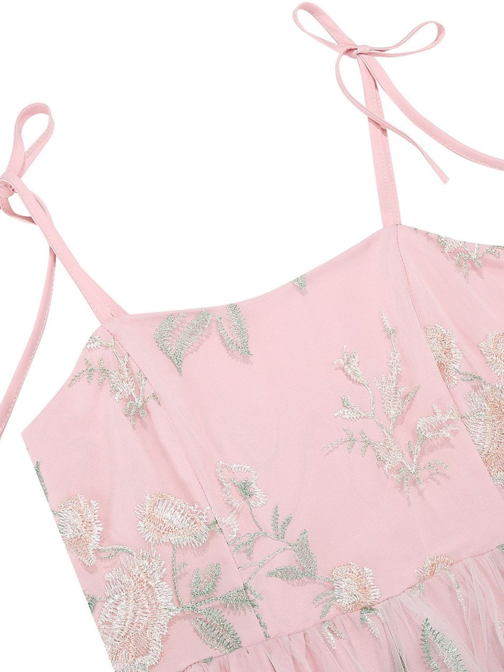 1950s Tie-Strap Floral Embroidered Tulle Dress
