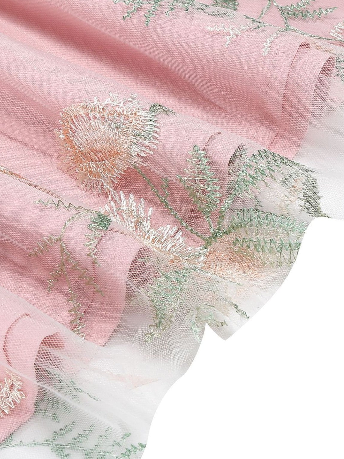1950s Tie-Strap Floral Embroidered Tulle Dress