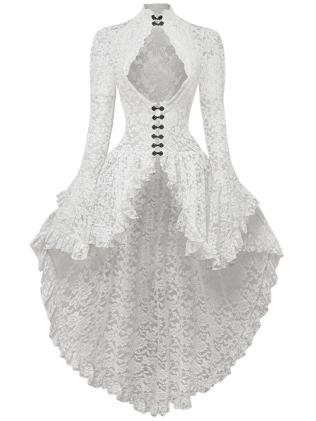 White 1980s Gigot Sleeve Victorian Lace Dress