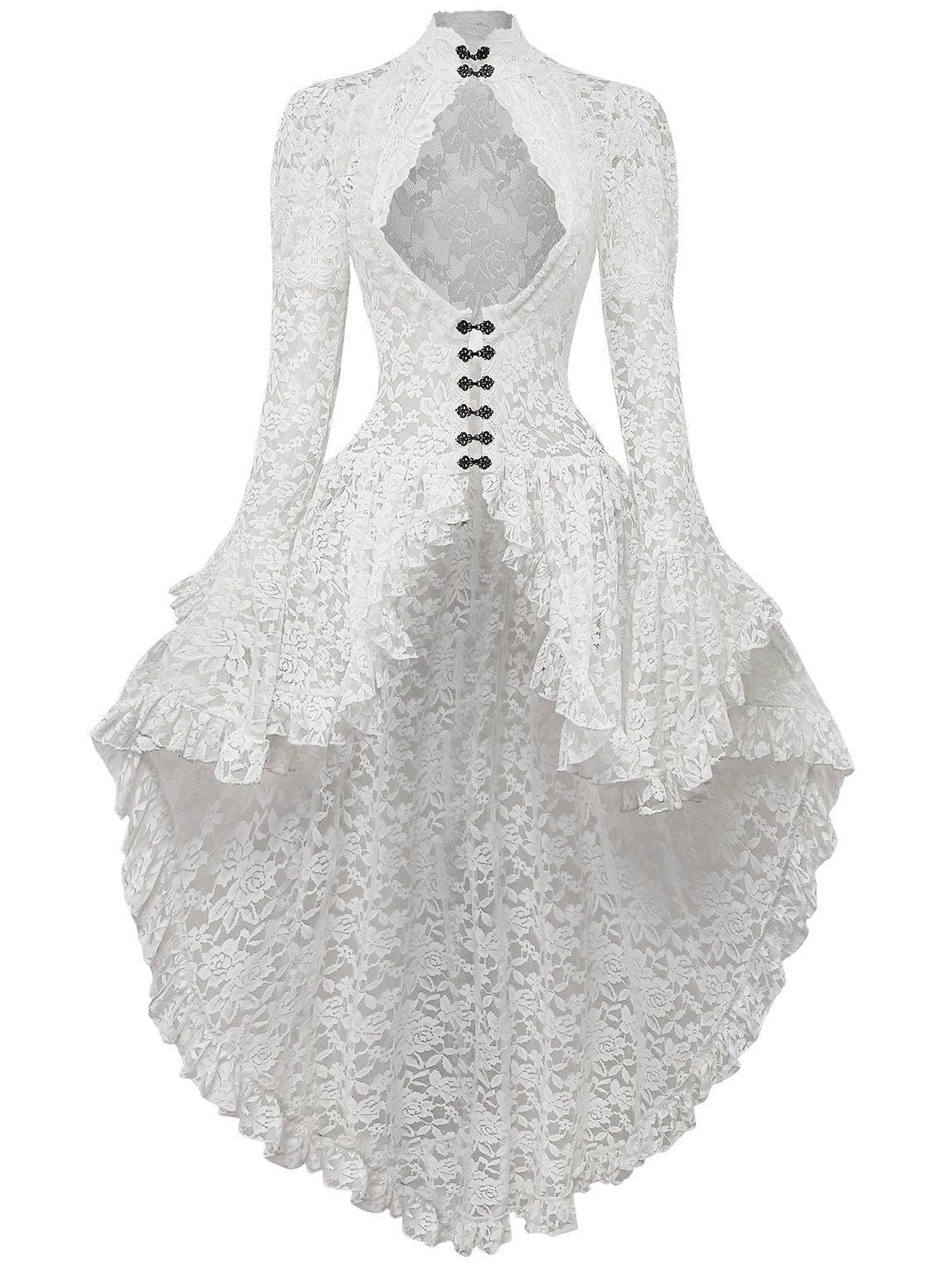 White 1980s Gigot Sleeve Victorian Lace Dress