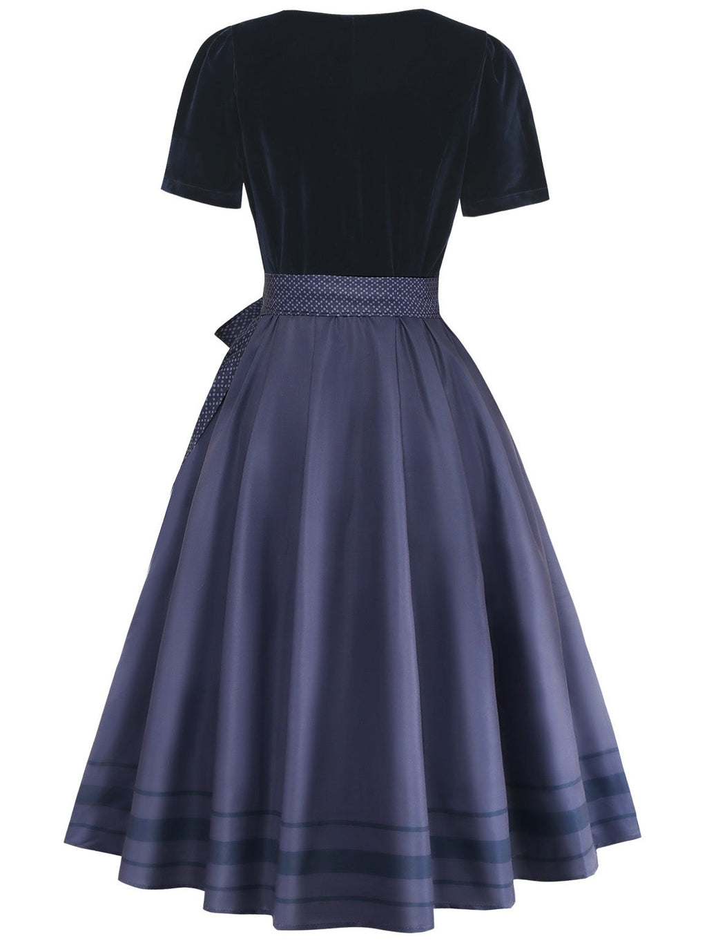 2PCS Blue 1950s Square Neck Velvet Dress & Polka Dot Apron