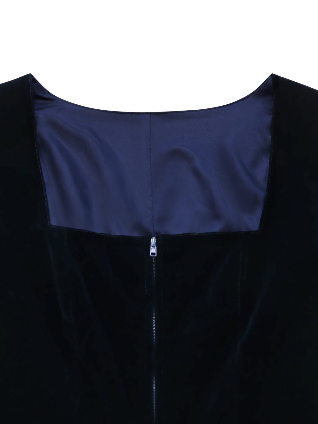 2PCS Blue 1950s Square Neck Velvet Dress & Polka Dot Apron
