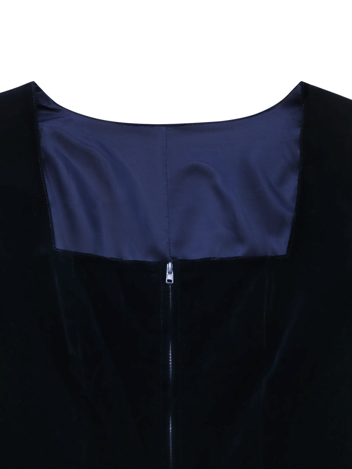 2PCS Blue 1950s Square Neck Velvet Dress & Polka Dot Apron