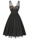 Black 1950s Lace Floral Mesh Swing Dress